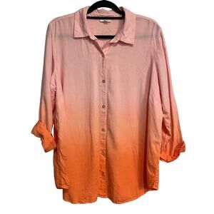 J. Jill Blouse Top Button Front Shirt Pink Orange Gradient Linen‎ Blend Size XL